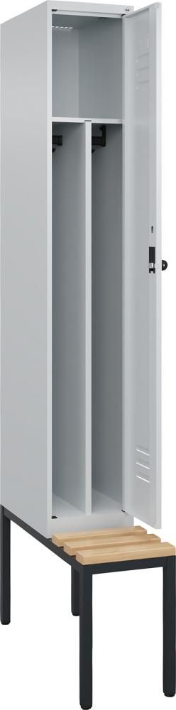 Gard.-Schrank TW CLASSIC B300xT500xH2120 mm RAL 7035/7035, 1 Abteil mit untergeb. Sitzbank