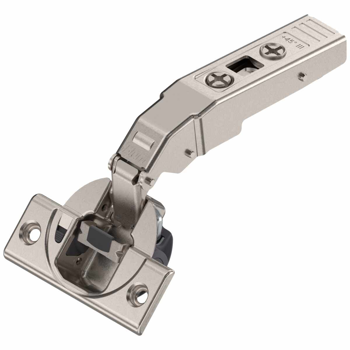 CLIP top BLUMOTION Winkelscharnier 45° III，max. aufschl., Topf: Schrauben, vernickelt