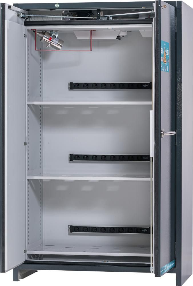 Sicherheitsschrank ION-ULTRA-90 RAL 7016 3x Steckdosenleiste 1x Bodenauffangwanne