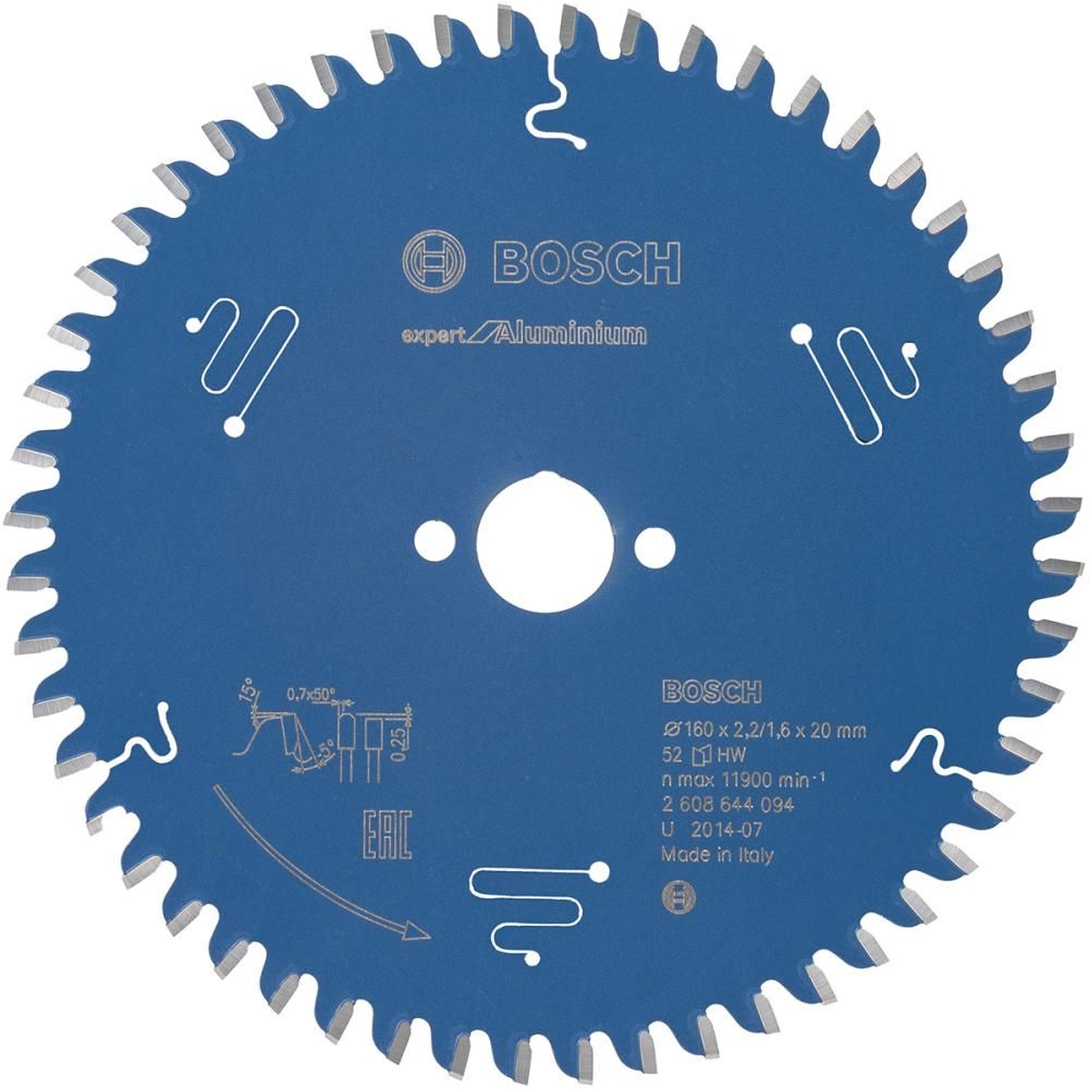 HM-Kreissägeblatt 160x2,2/1,6x20 52Z Bosch VE à 1 Stück Expert for Aluminium