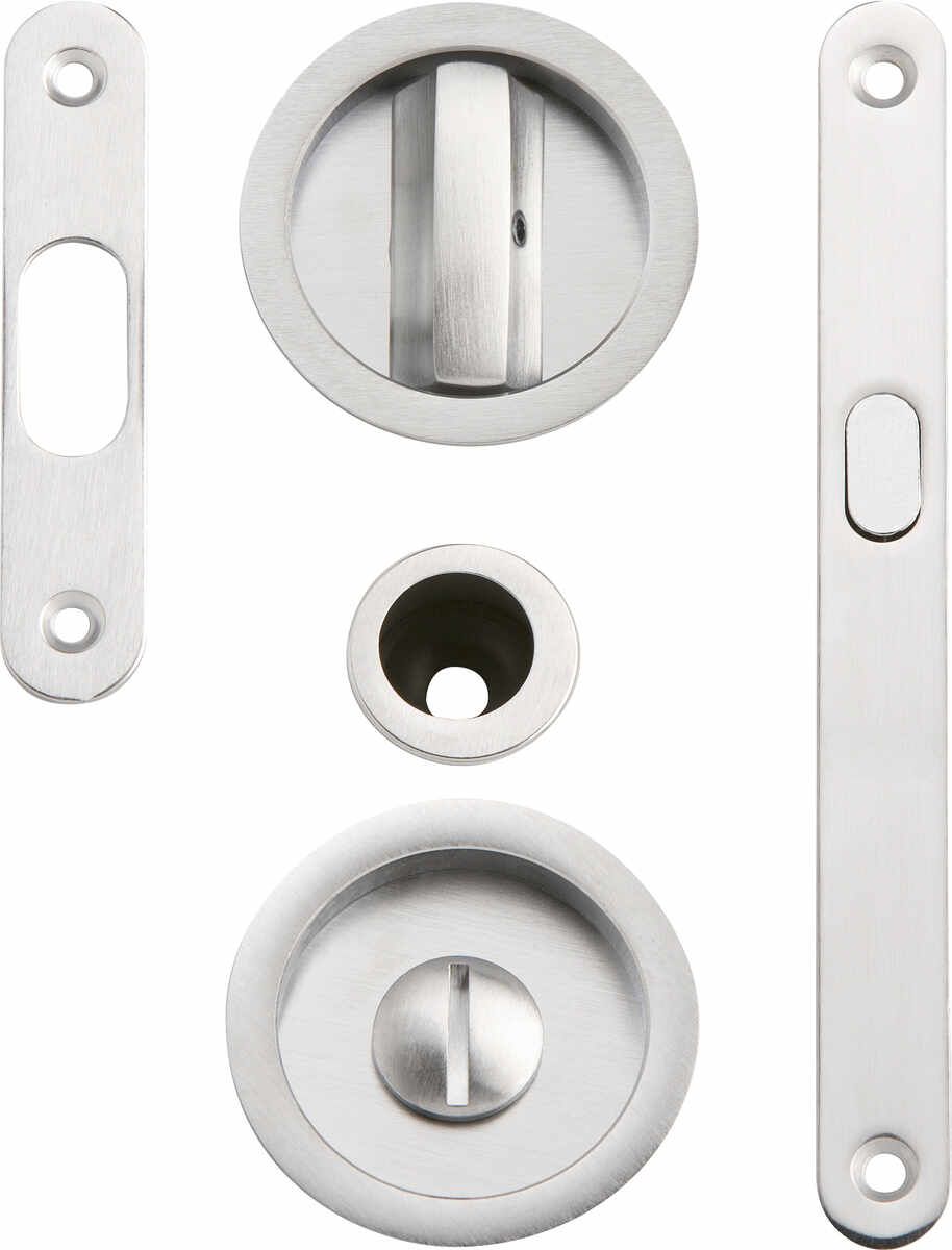 Schiebetürschlossset mit Muschelgriff 3658 - Stulp 160 x 16 mm inkl. Schließblech - Muschelgriffpaar 56,7 mm Ø/1 x Aufziehmuschel 3669