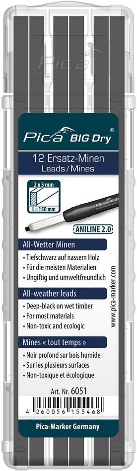 Minen-Set für Zimmermanns-Bleistift BIG Dry ANILINE2.0 Graphit Pica
