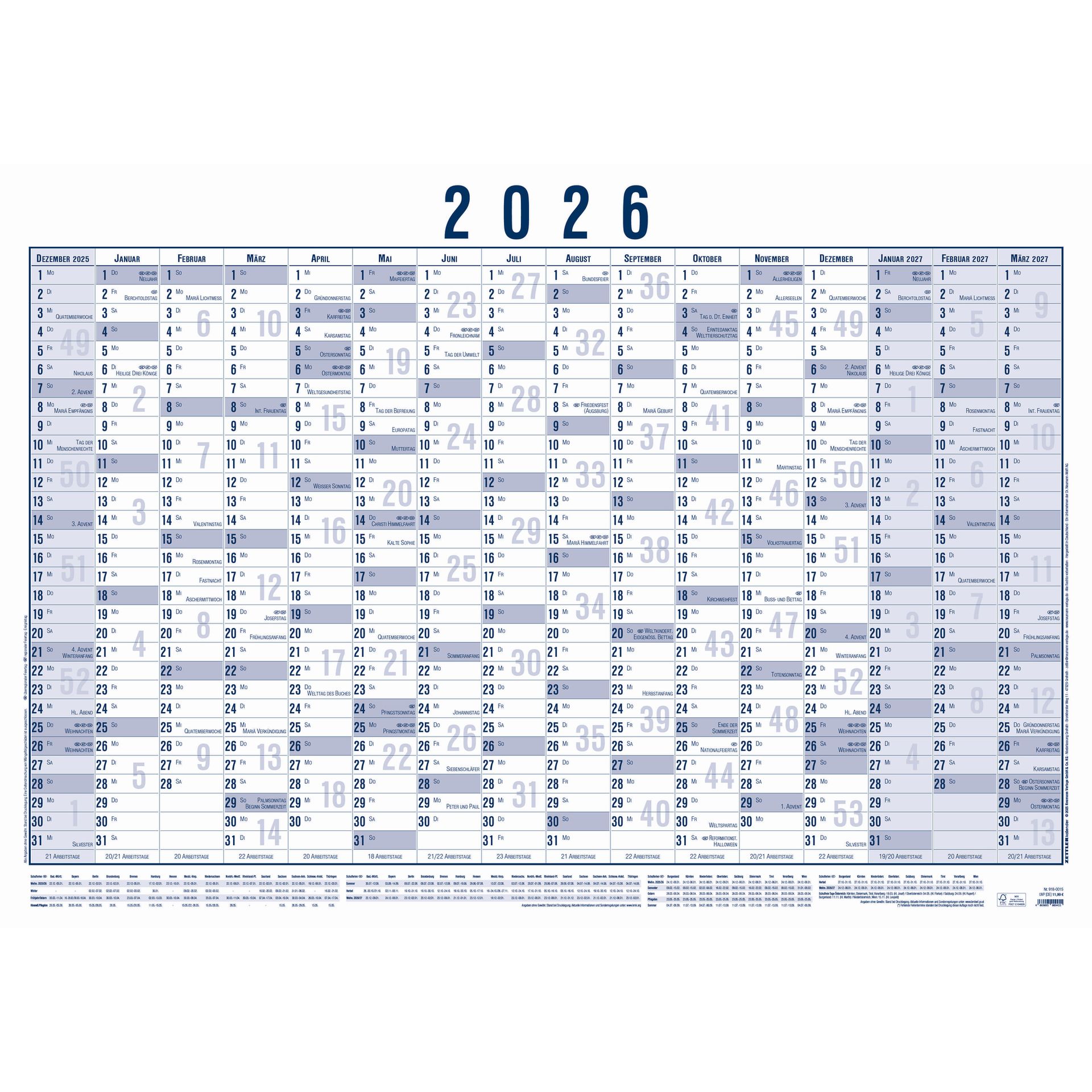 Plakatkalender 16M/1S gerollt 5St