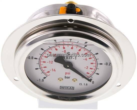 Glycerin-Einbaumanometer,Frontring, 63mm, -1 bis 0 bar