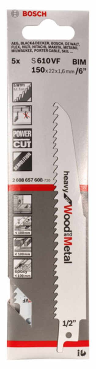 PRO Multi Material Demolition S610VF Säbelsägeblatt, 1,6 x 22 x 150 mm, 5-tlg.