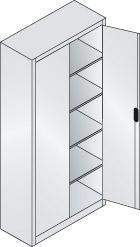 Flügeltürenschrank B930xT400xH1950 mm RAL 7035/5010,4Fachböden Tragkraft 70kg