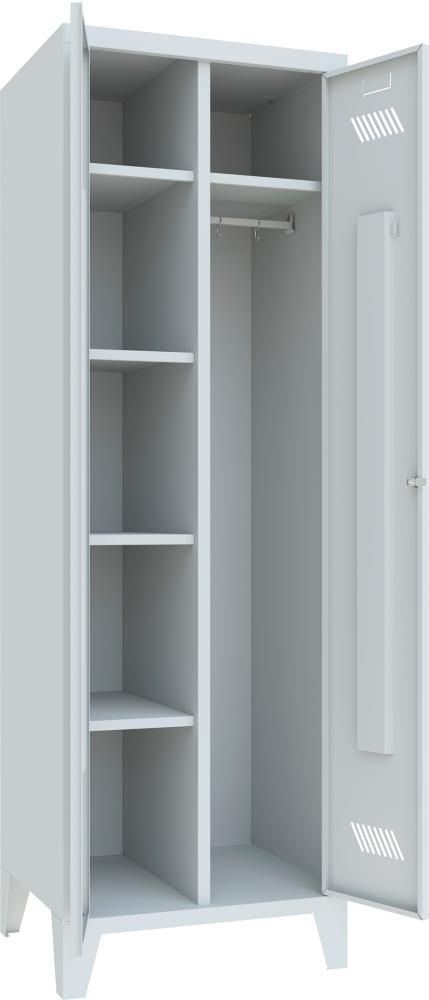 Kleider-/Wäscheschrank Trennwand, 4 Böden auf Füßen RAL 7035 B600xT500xH1850mm