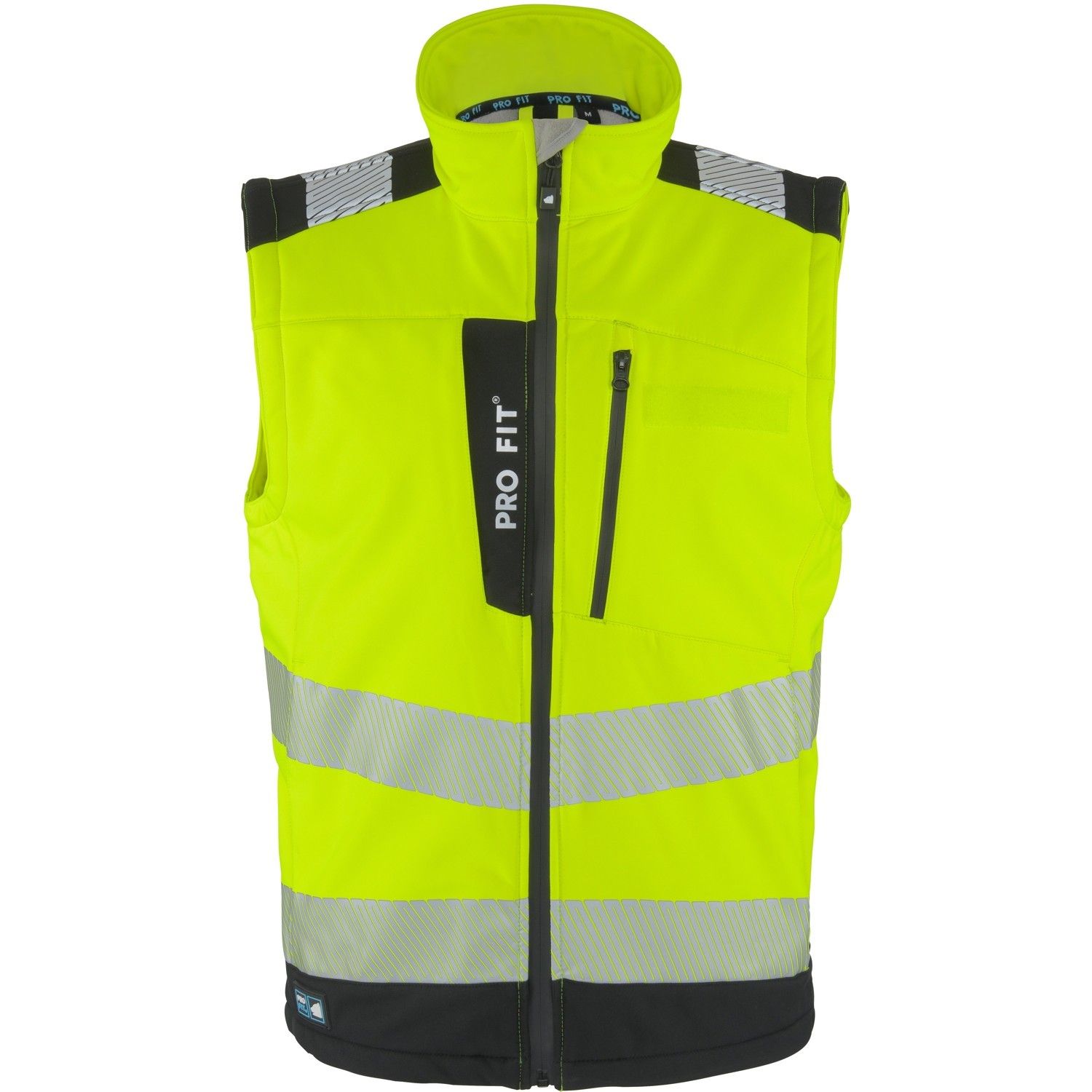 WARNSCHUTZ SOFTSHELLWESTE verlängertes Rückenteil, neongelb/schwarz, Gr. S