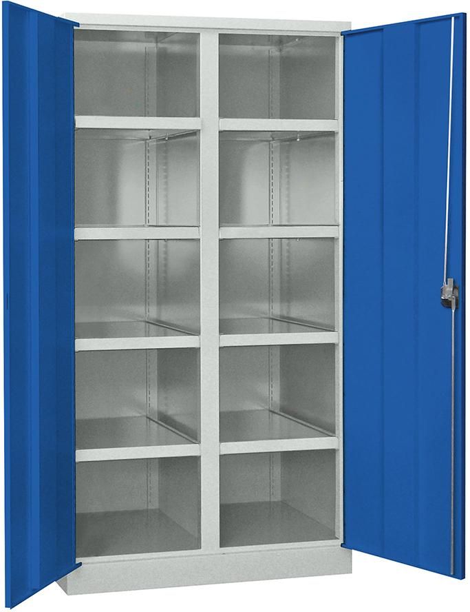 Schwerlastschrank m.TürenH1950xB1040xT630 mm 8 Böden RAL 7035 Mittelwand