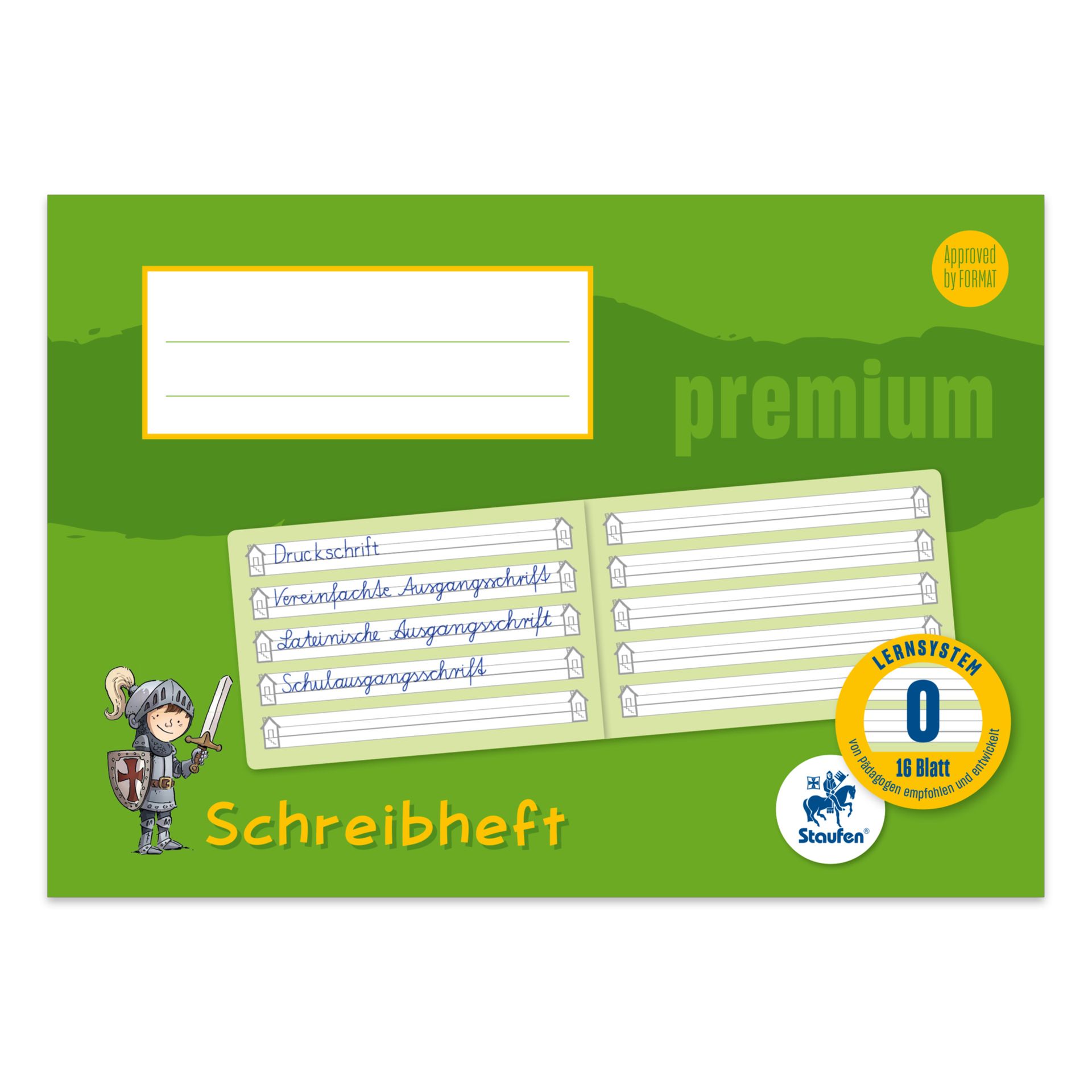Schreiblernheft Premium Lin0 A5quer 16Bl 90g lin