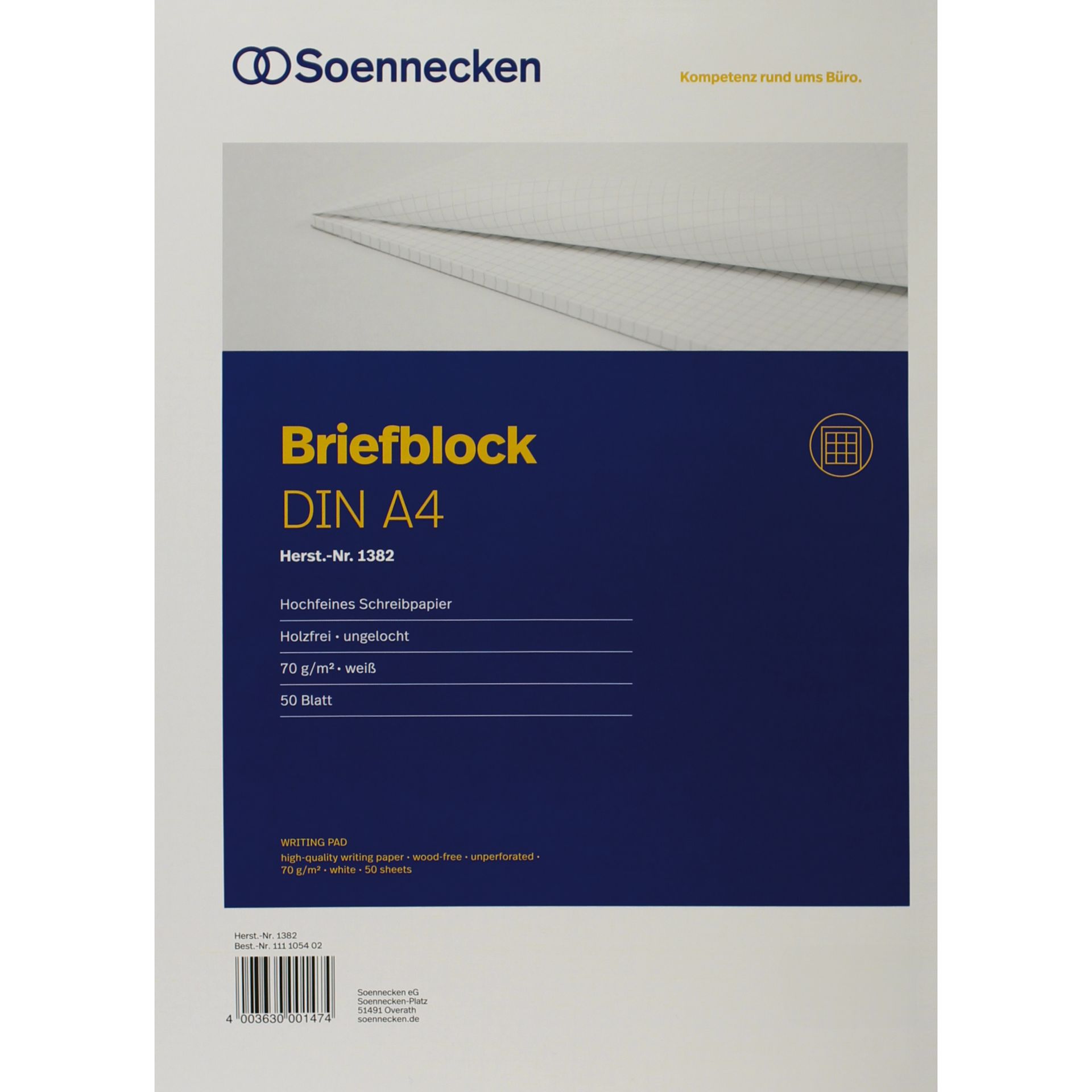 Briefblock DIN A4 70g holzfrei 50Blatt kariert weiß