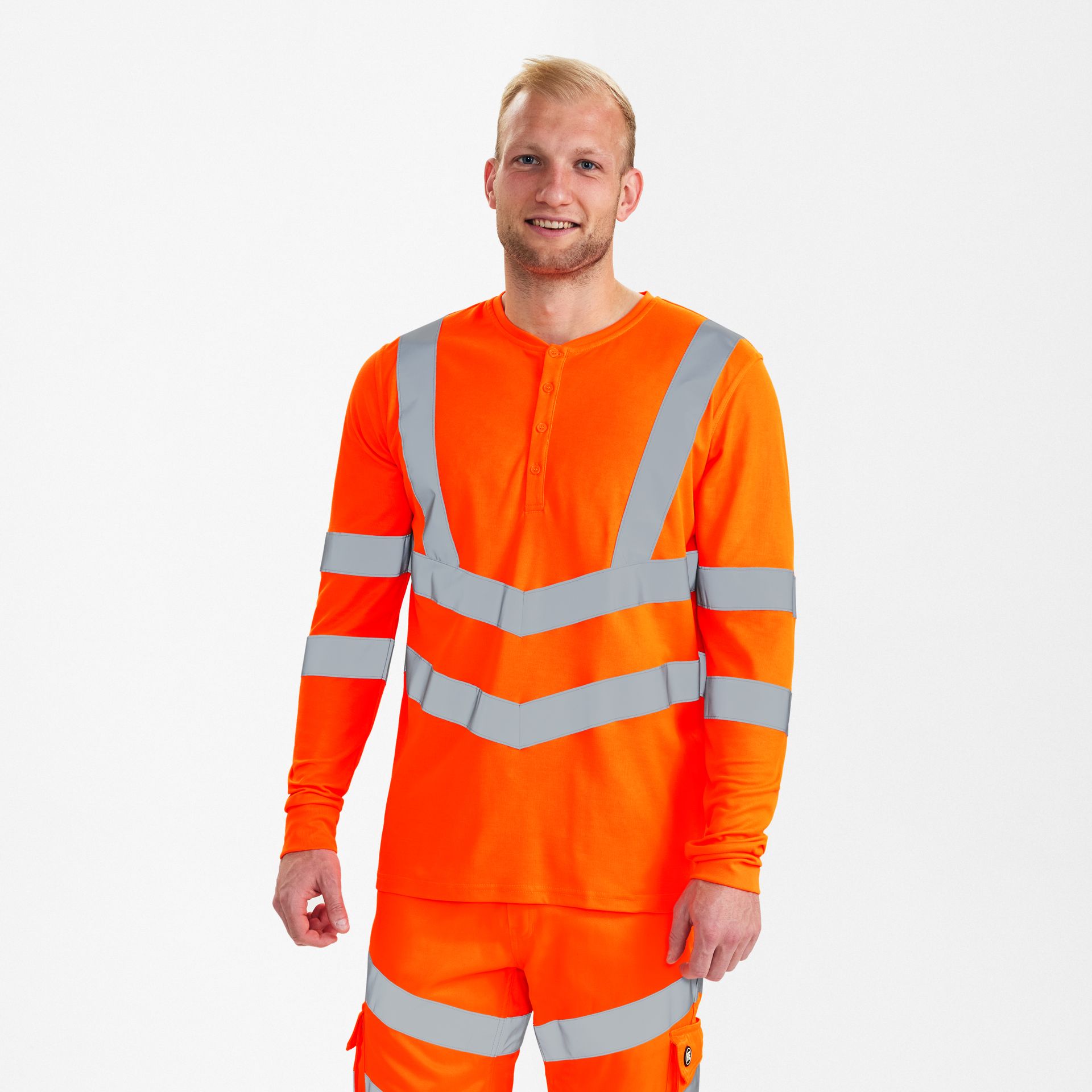 Safety Grandad langarm-Shirt Hi-vis Orange, Gr. L