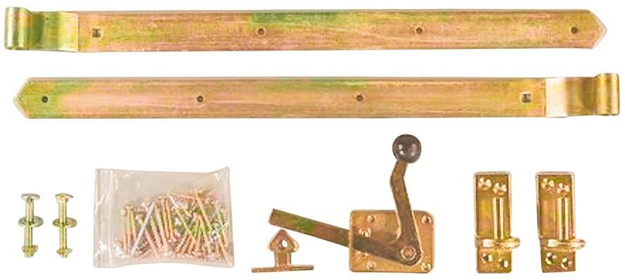 Einzeltor-Beschlag, gelb verzinkt, katonverpackt Überwurfbeschlag für Torbreiten bis 1 m