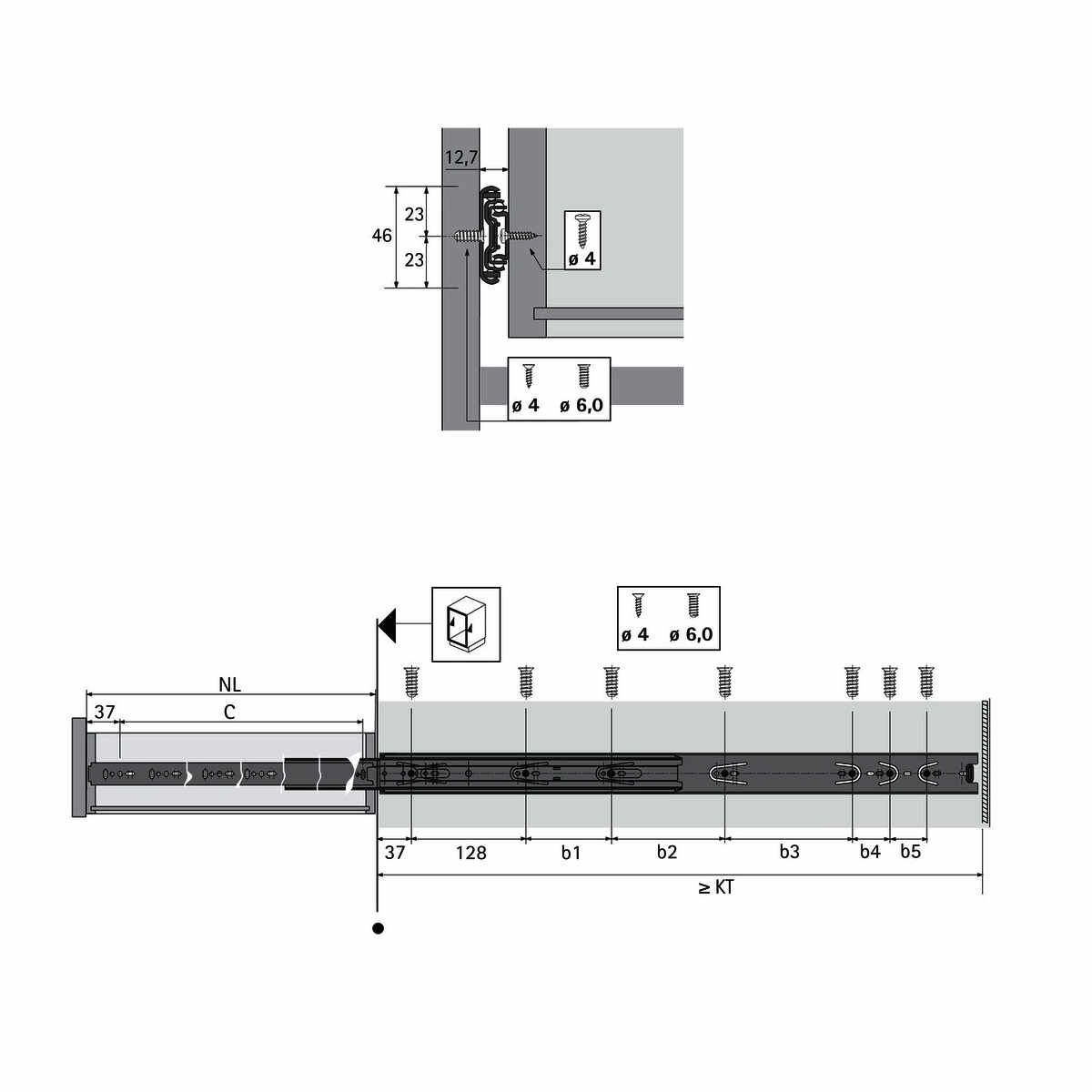 Kugelauszug,KA 5632,73282550mm,verzinkt Hettich