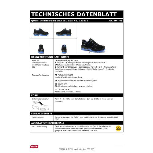 ELTEN QUENTIN Sicherheitshalbschuh S3S ESD, Schwarz, Gr. 48