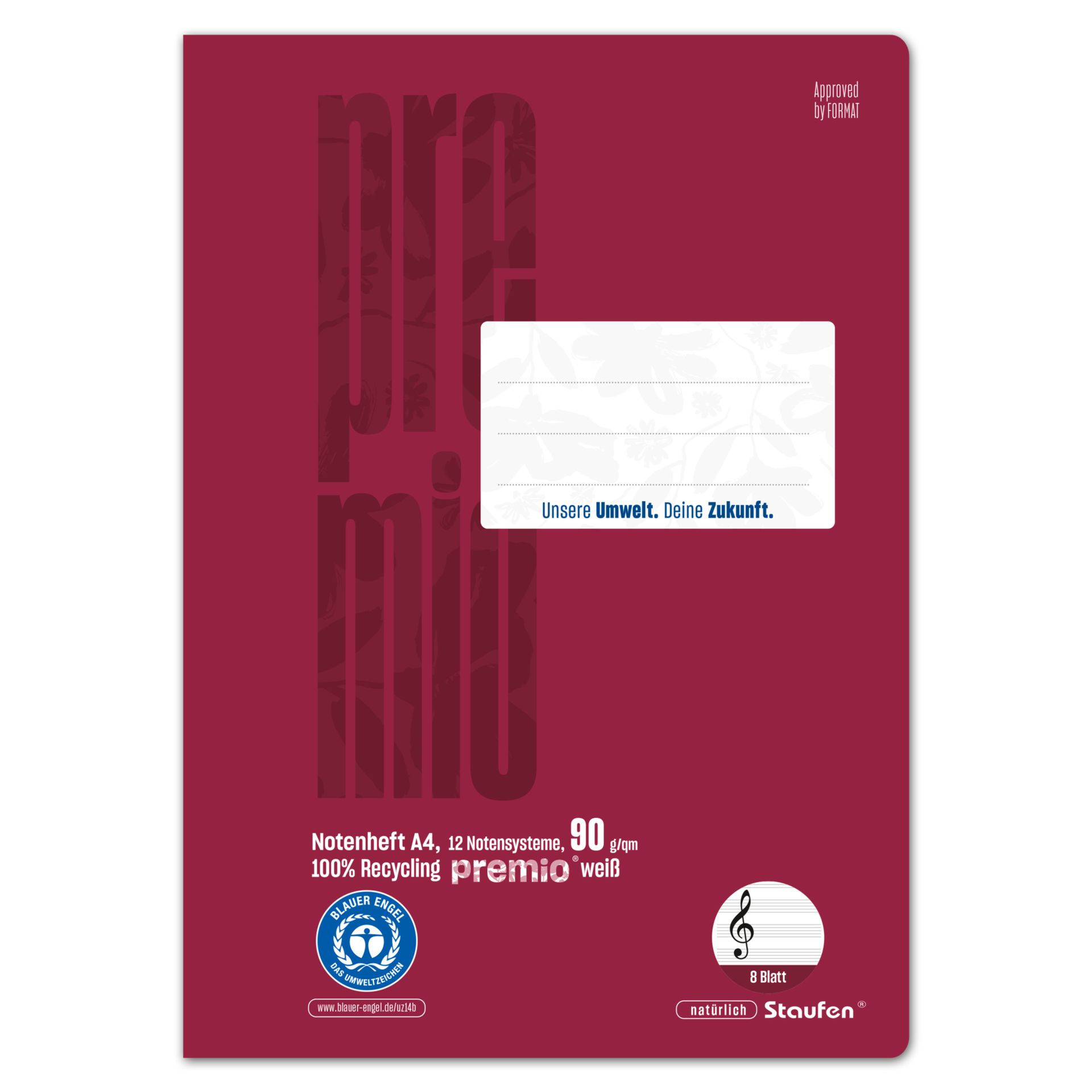Notenheft Premio A4 90g 8Bl LinN