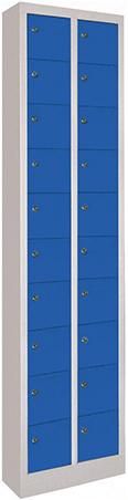 Kleinfachschrank m.SockelH1950xB460xT200 mm 2x10 Fächer RAL7035/5010 Türen glatt