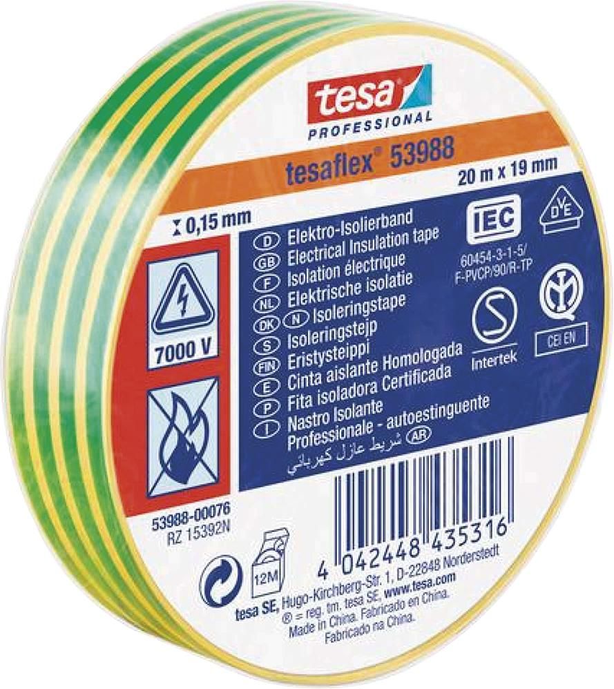 tesaflex 53988 20m x 19mm, grün-gelb gestreift Isolierband