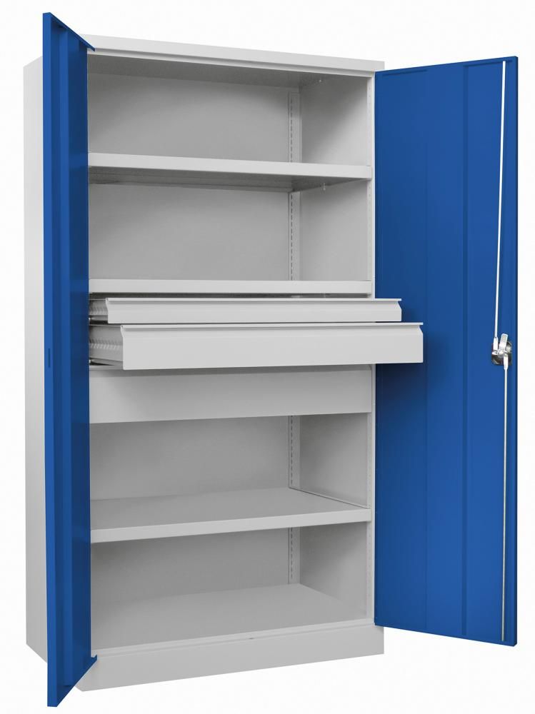 Schwerlastschrank m.TürenH1950xB1040xT630 mm 3 FB,SL je 1x75,125,175mmRAL 7035