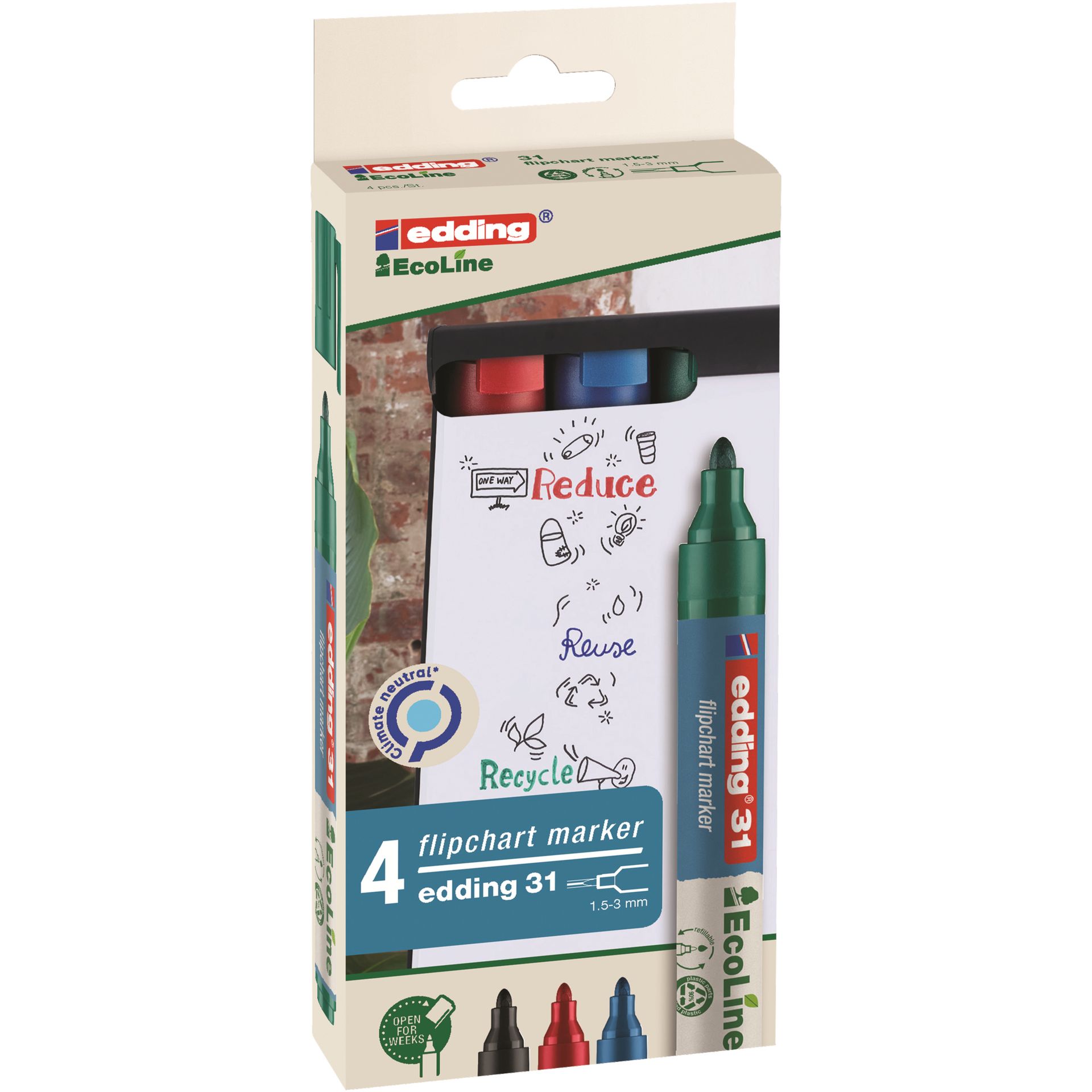 Flipchartmarker 31  EcoLine 15-3mm sort 4St