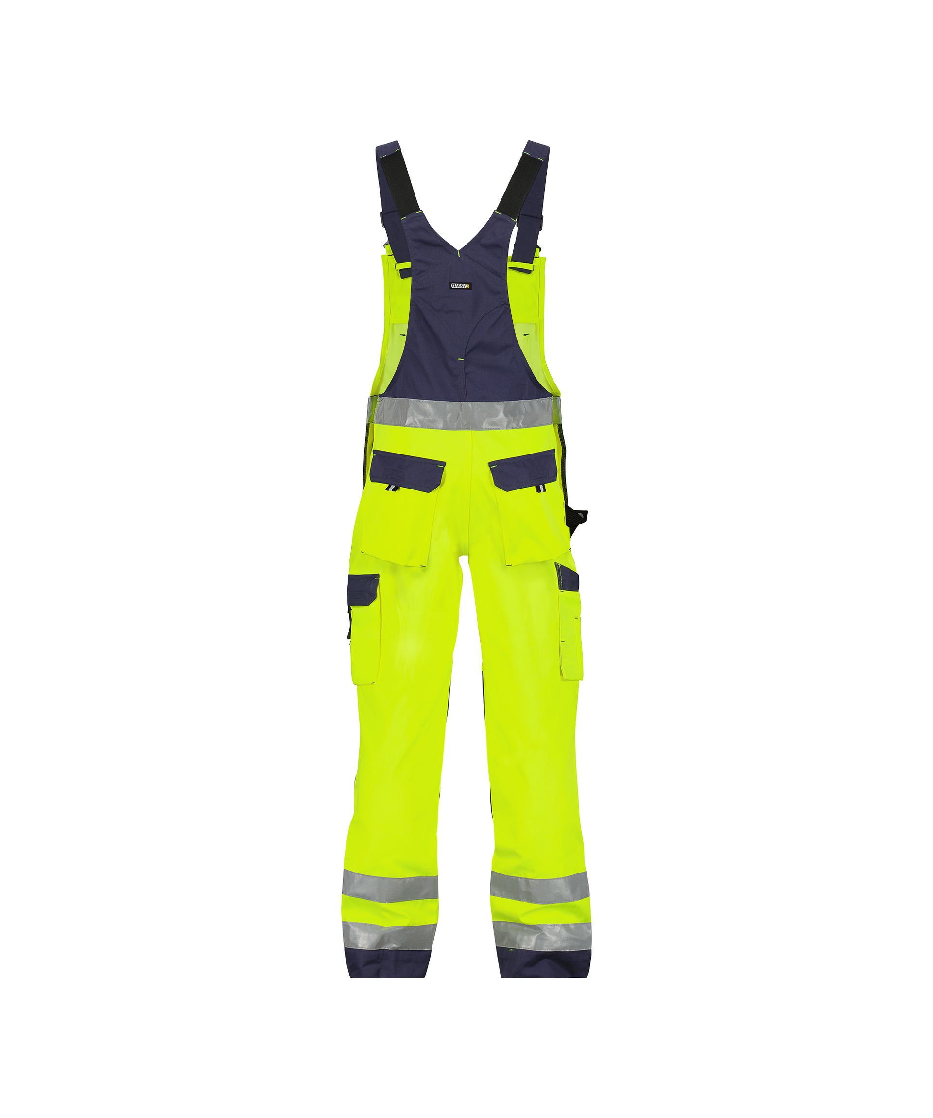 DASSY® Toulouse - Warnschutz Latzhose mit Kniepolstertaschen - neongelb/dunkelblau, Gr. 42