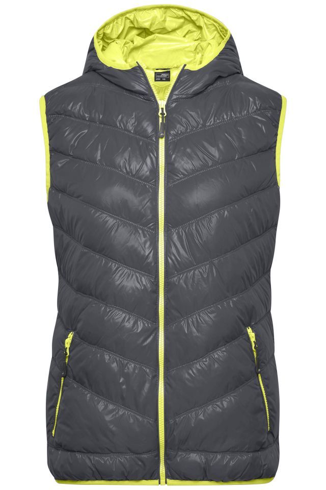 Ladies' Down Vest Ultraleichte sportliche Daunenweste mit Kapuze grau/gelb, Gr. XXL