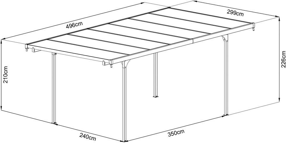 Carport 6M mit 6 mm Patten 299 x 496 x 210/226 cm