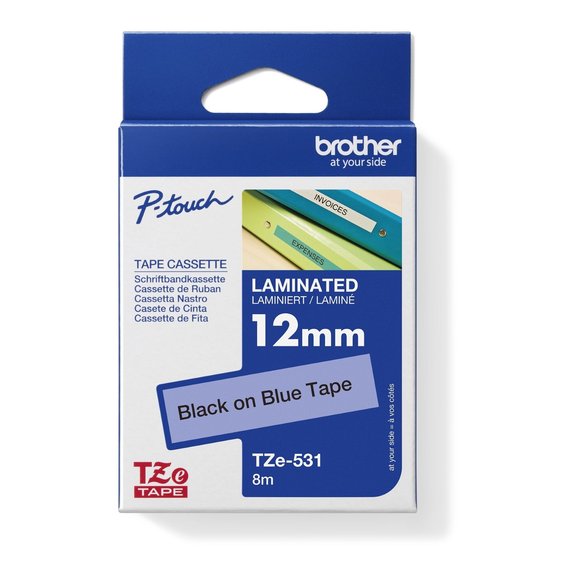 Schriftbandkassette 12mmx8m laminiert sw auf bl