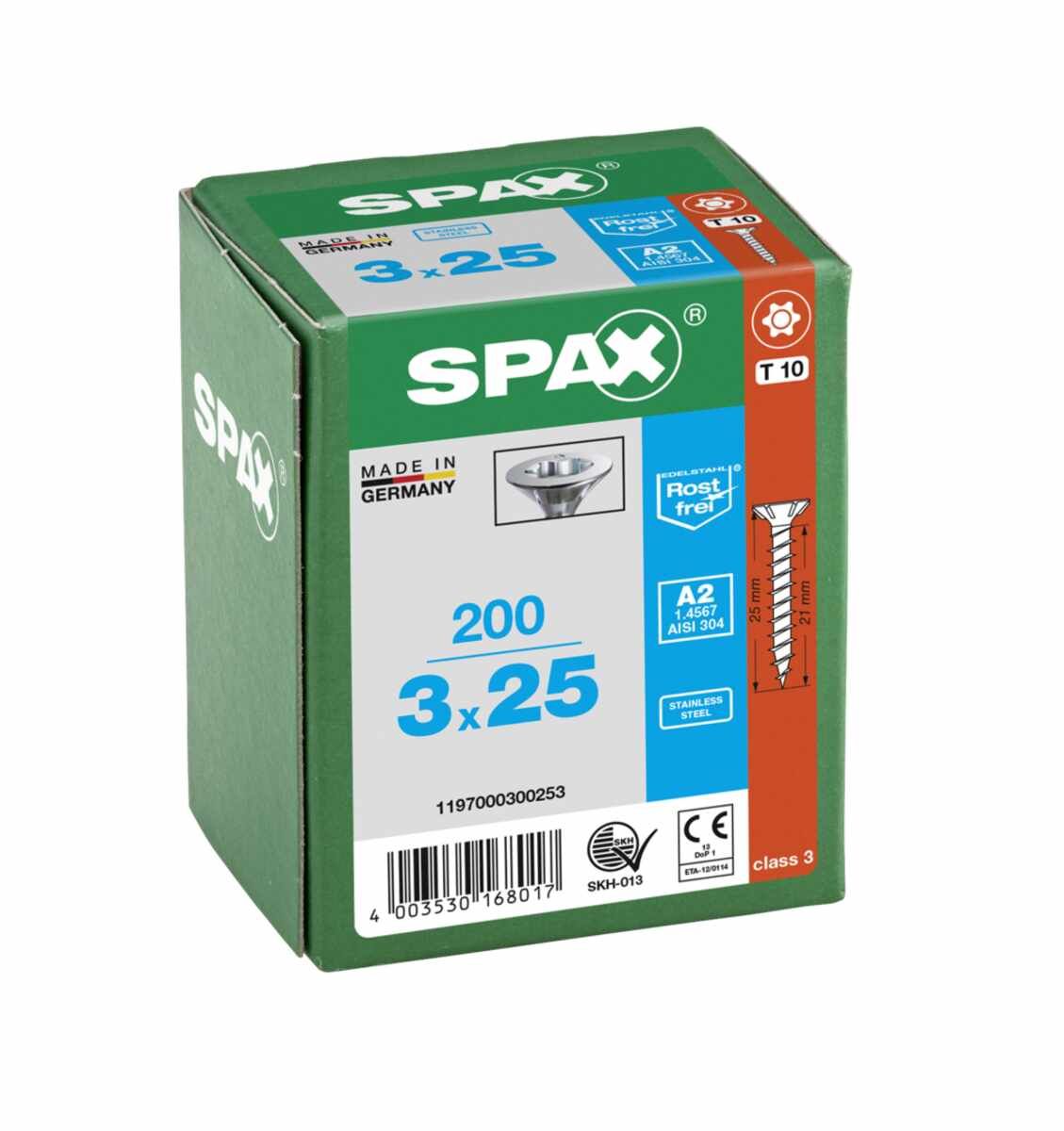 Spax Schrauben Fl/V2A 3,0X25 Vpe200