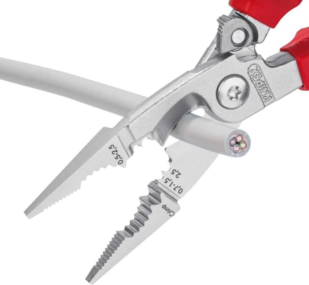 Elektroinstallationszangeverchromt VDE mit 2-Komponenten-Griffen 200mm KNIPEX