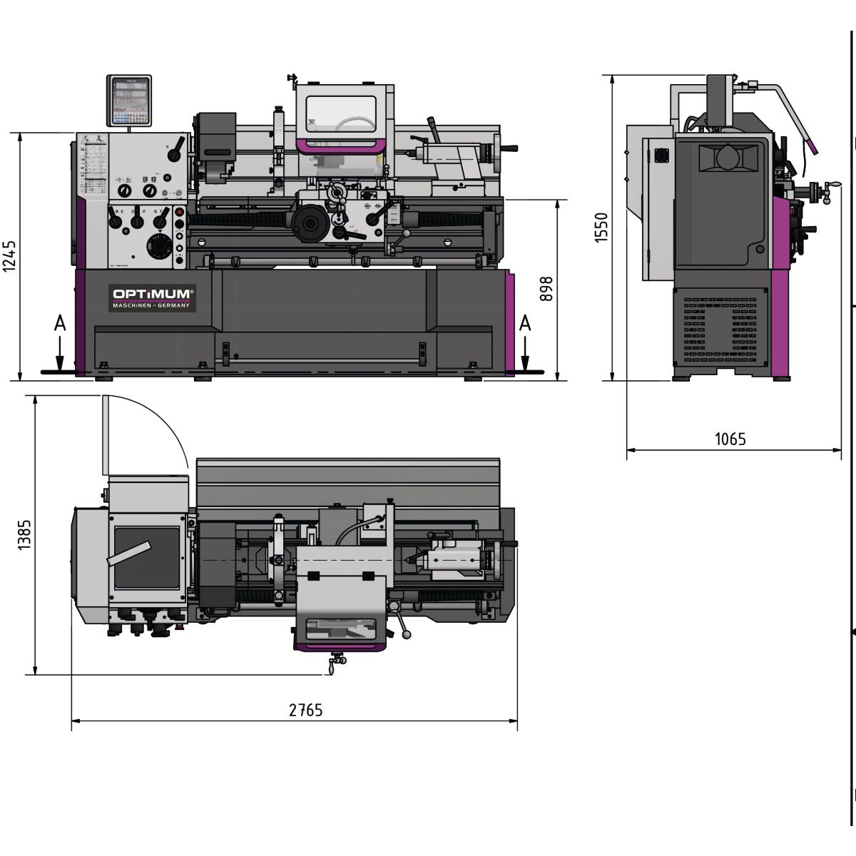 Leit- und Zugspindeldrehmaschine Optimum OPTIturn TH 4615V