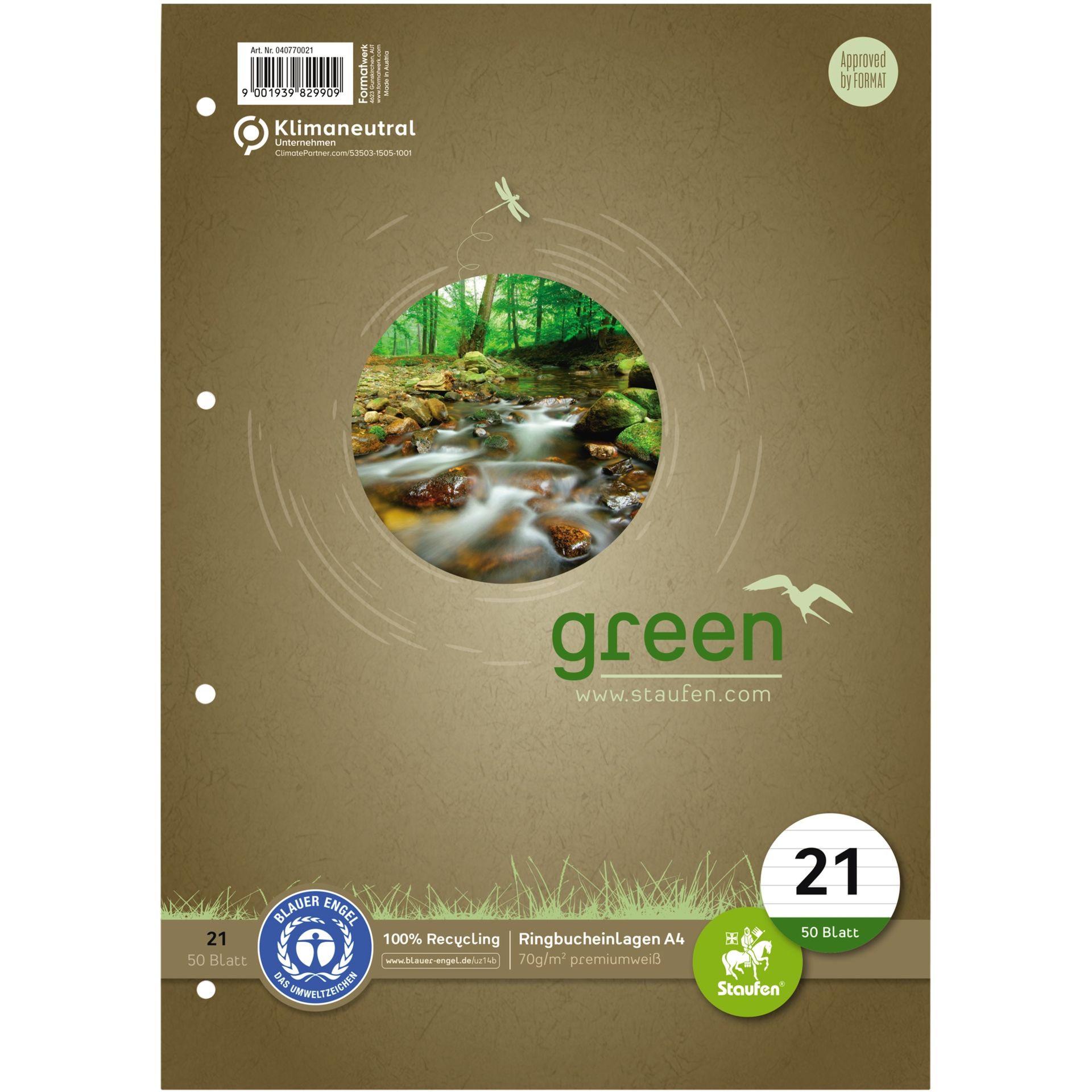 Ringbucheinlage Green DIN A4 70g liniert 50Bl