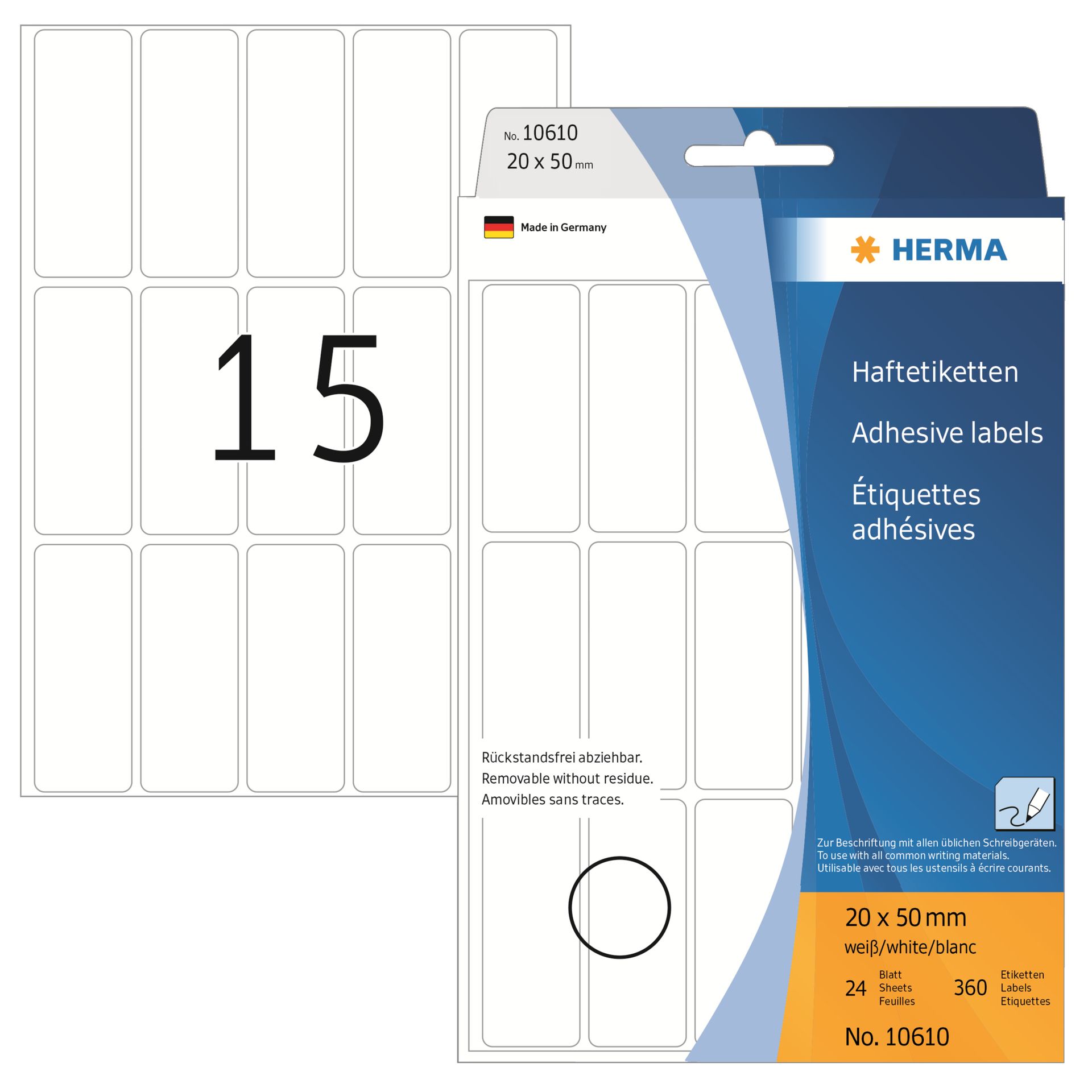 Haftetikett Movables 20x50mm weiß 480 St./Pack.