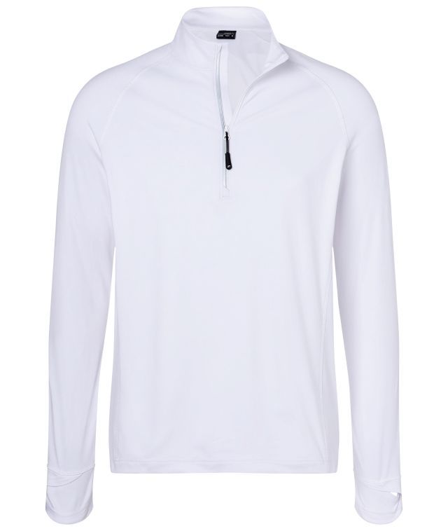 Men's Sports Shirt Half-Zip Langarm-Shirt mit Reißverschluss für Sport und Freizeit weiß, Gr. XXL