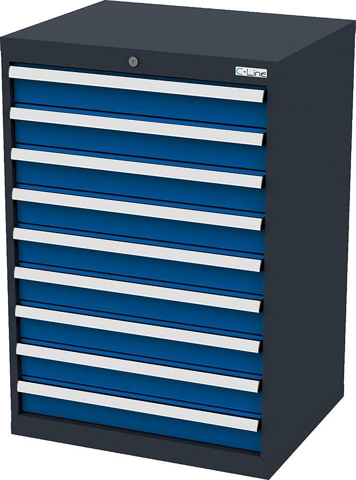 Schubladenschrank B700xT575xH1020 mm RAL7016/5010 9 Schubladen