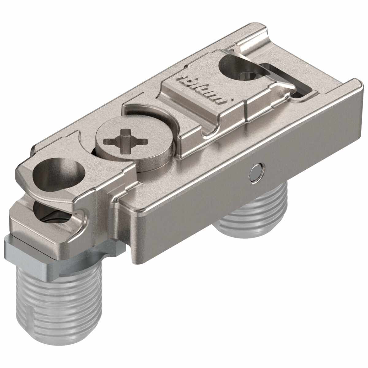CLIP Montageplatte, gerade, 3 mm, Zink, zum Einpressen, HV: Exzenter, vernickelt
