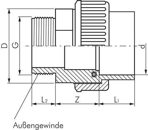Klebe-/Gewindeverschraubung, PVC-U/ EPDM, 16mmxG 3/8" AG