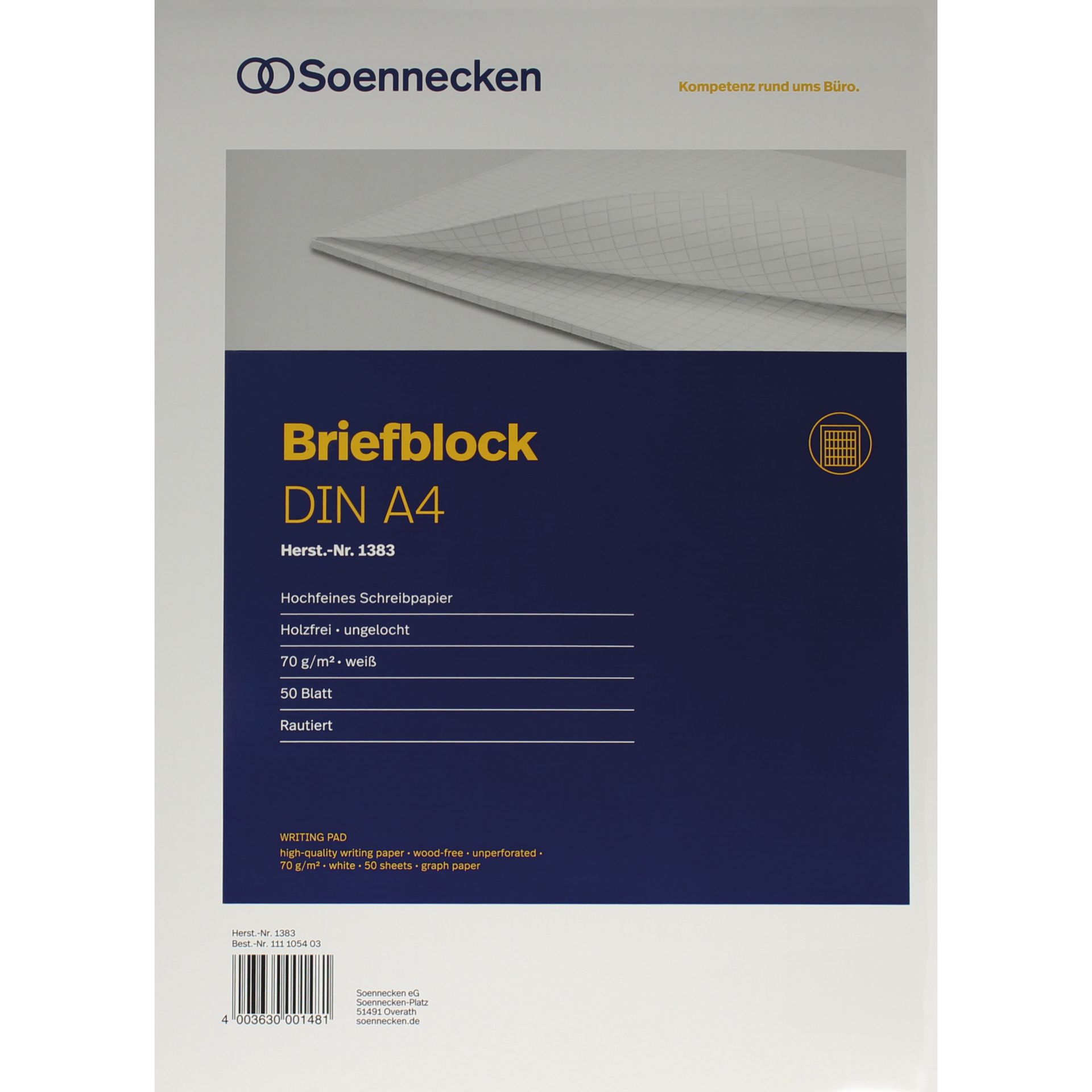 Briefblock DIN A4 70g holzfrei 50Blatt rautiert weiß