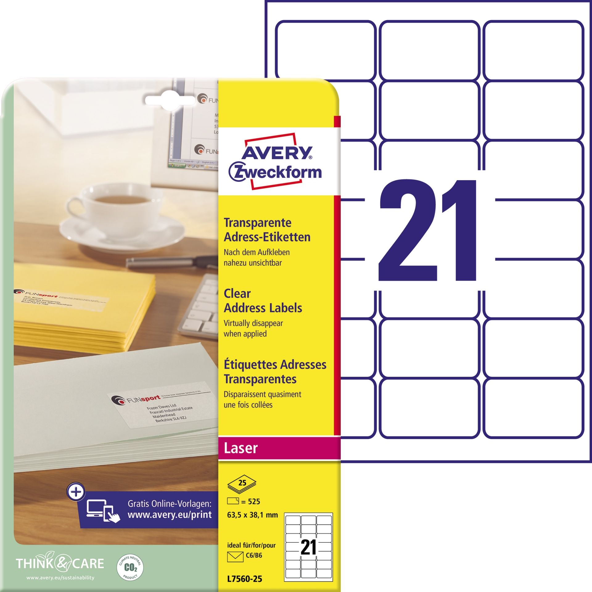 Adressetikett 63,5x38,1mm 525 St./Pack.