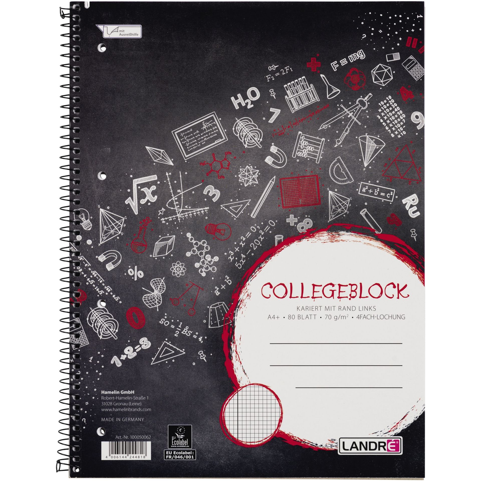 Collegeblock A4  80Bl kar +Rand 4fach gel