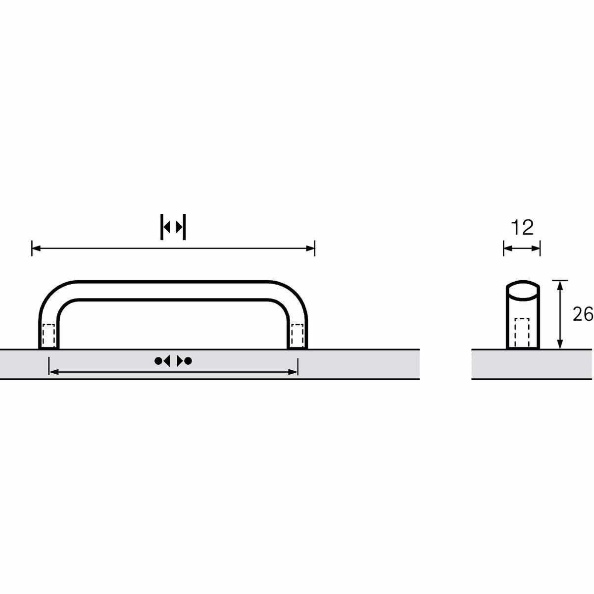 Griff Naila, Bohrabstand 192, L 199 mm, B 12 mm, H