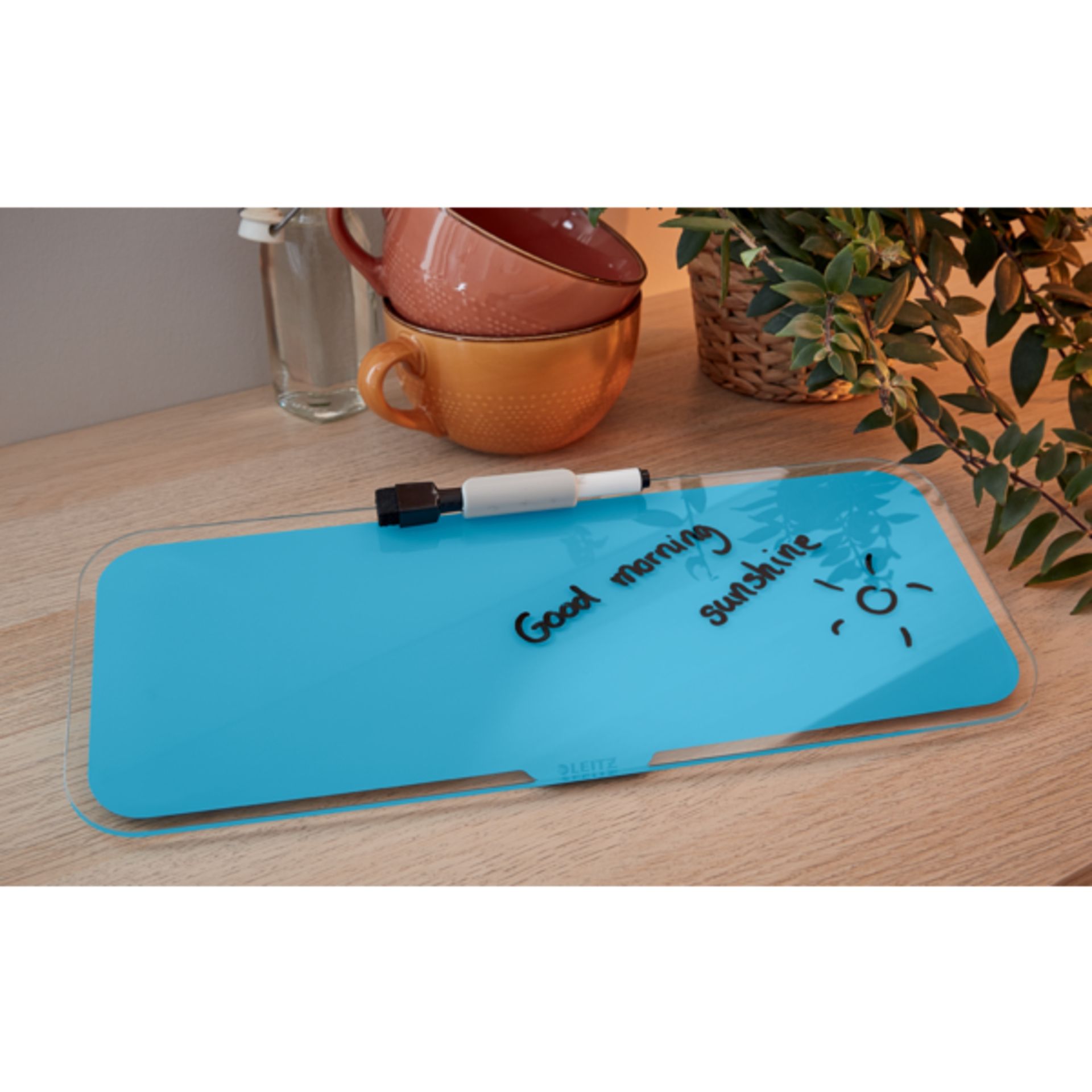 Desktop-Memoboard Cosy 380x150x60mm Glas blau