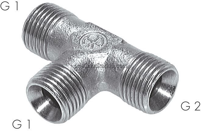 T-Stück, 60°Konus G 1/8"-G 1/8"-G 1/8" (AG), Stahl verzinkt