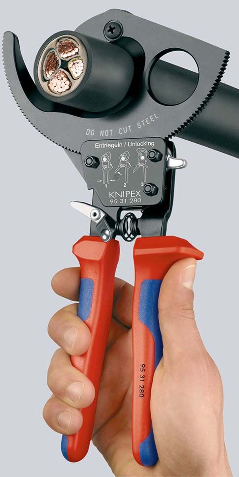 KNIPEX Kabelschneider (Ratschenprinzip) mit Mehrkomponenten-Hüllen