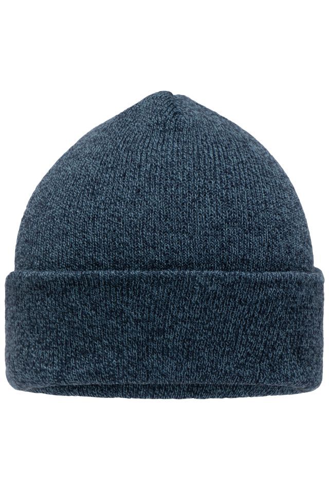 Melange Beanie Melierte Strickmütze mit Umschlag blau, Gr. one size