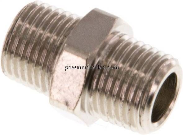 Doppelnippel R 1/8"-R 1/8", Messing vernickelt