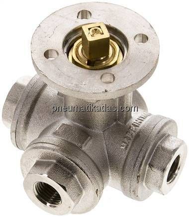 3-Wege-Kugelhahn, Direktmontageflansch G 1/4", L-Bohrung