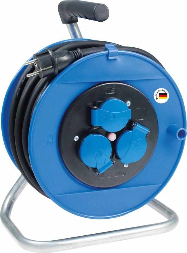 Aktions-Kabeltrommel blau 40m H07RN-F3G1,5 schwere Gummileitung, 3 Dosen 230V/16A, IP44