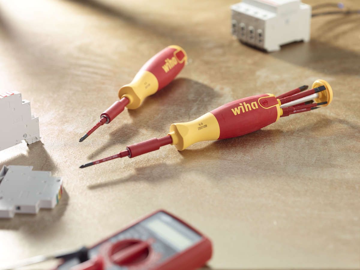 Wiha Schraubendreher mit Bit Magazin LiftUp electric Schlitz, Phillips, PlusMinus/Pozidriv mit 6 slimBits (38611)