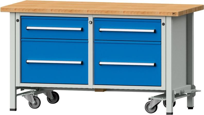 Anke Werkbank fahrbar B1500xT700xH840mm RAL7035/5012 BMP: 40 mm 4 Schubladen